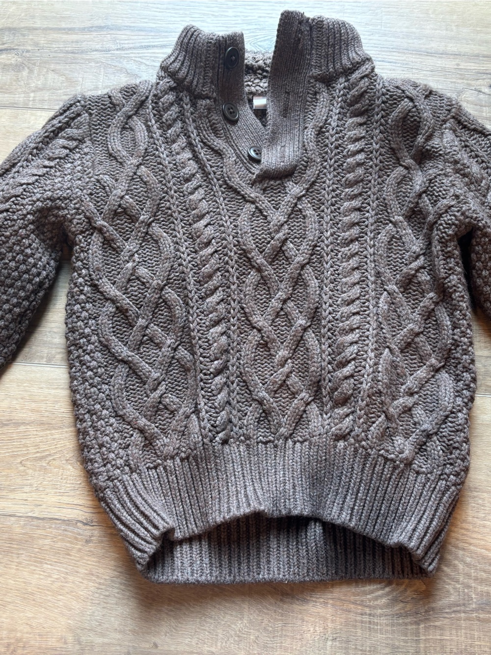 GAP Brown Cable-Knit Button Mock-Neck Sweater